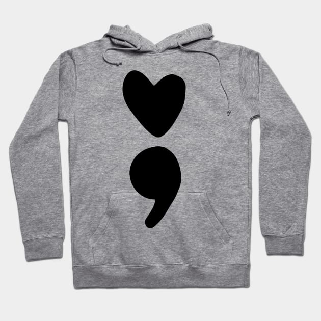 semicolon heart (black) Hoodie by mystudiocreate